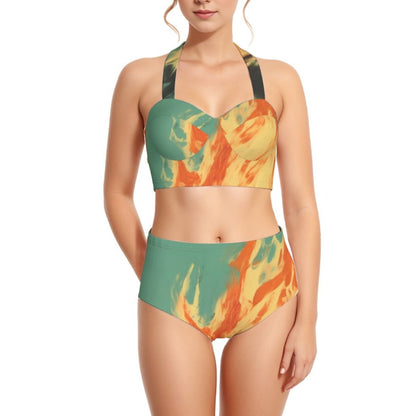 Flaming Hot Women's Swimsuit Set With Halter