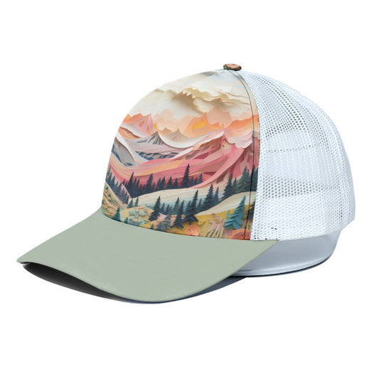 Majestic Mountains Sage Trucker Hat With White Half-mesh