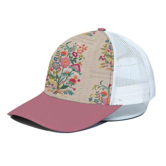 Ecru Delicate Trucker Hat With White Half-mesh