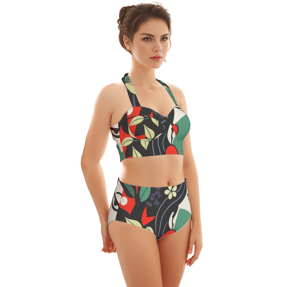 Tropicana Print Women's Swimsuit Set With Halter