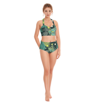 Verde Medallion Women's Swimsuit Set With Halter