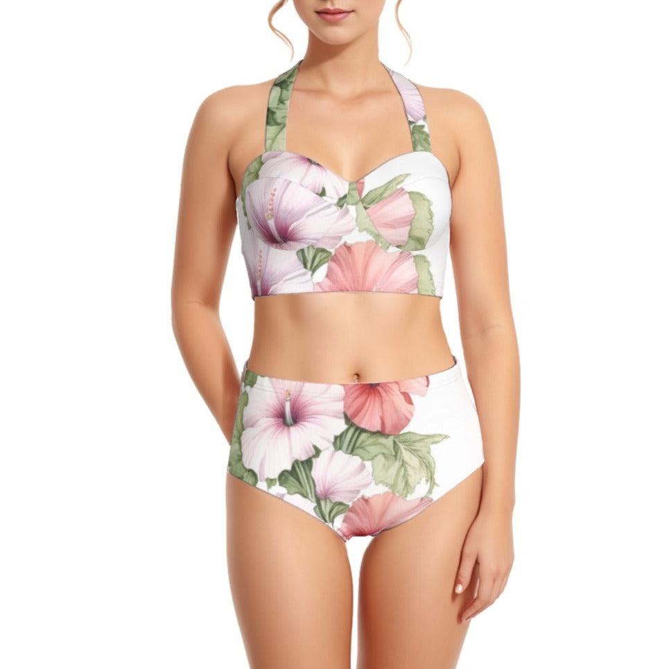 Hibiscus Summer Women's Swimsuit Set With Halter