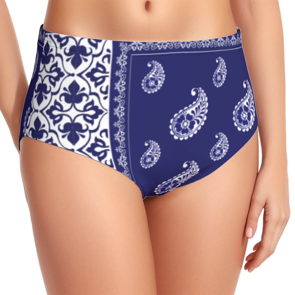 Cobalt Paisley Women's Swimsuit Set With Halter