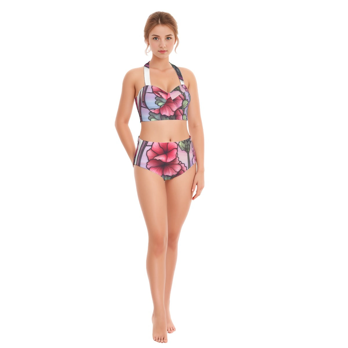 Glass Glam Women's Swimsuit Set With Halter