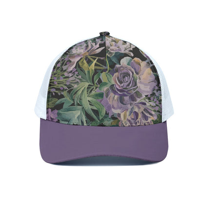 Purple Peony Trucker Hat With White Half-mesh