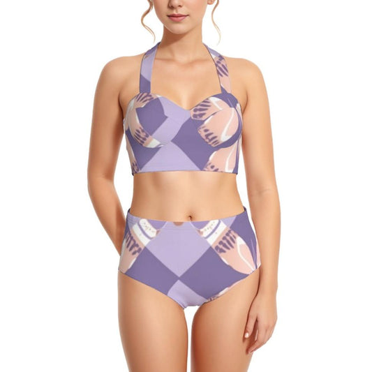 Argyle Pastels Women's Swimsuit Set With Halter