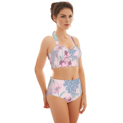 Hydrangea Women's Swimsuit Set With Halter