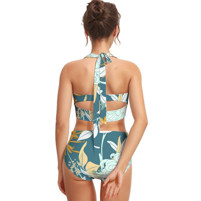 Foliage Women's Swimsuit Set With Halter