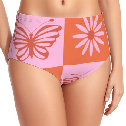 Pink Butterfly Print Women's Swimsuit Set With Halter