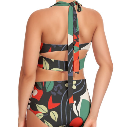 Tropicana Print Women's Swimsuit Set With Halter