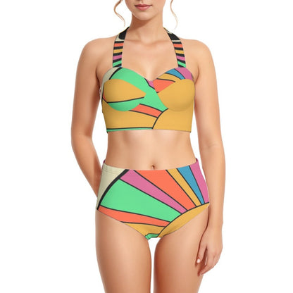 Sunburst Women's Swimsuit Set With Halter