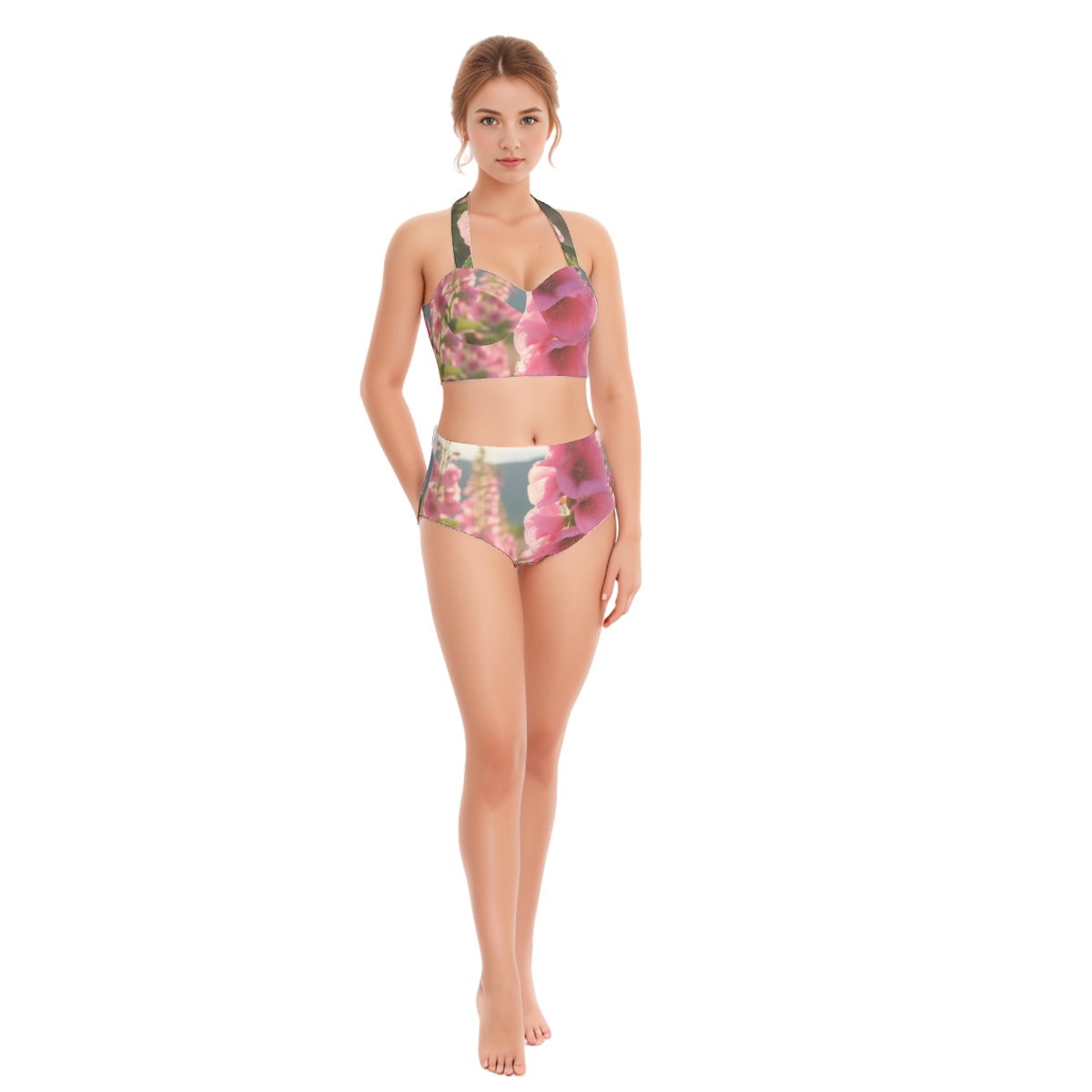 Hollyhocks Women's Swimsuit Set With Halter