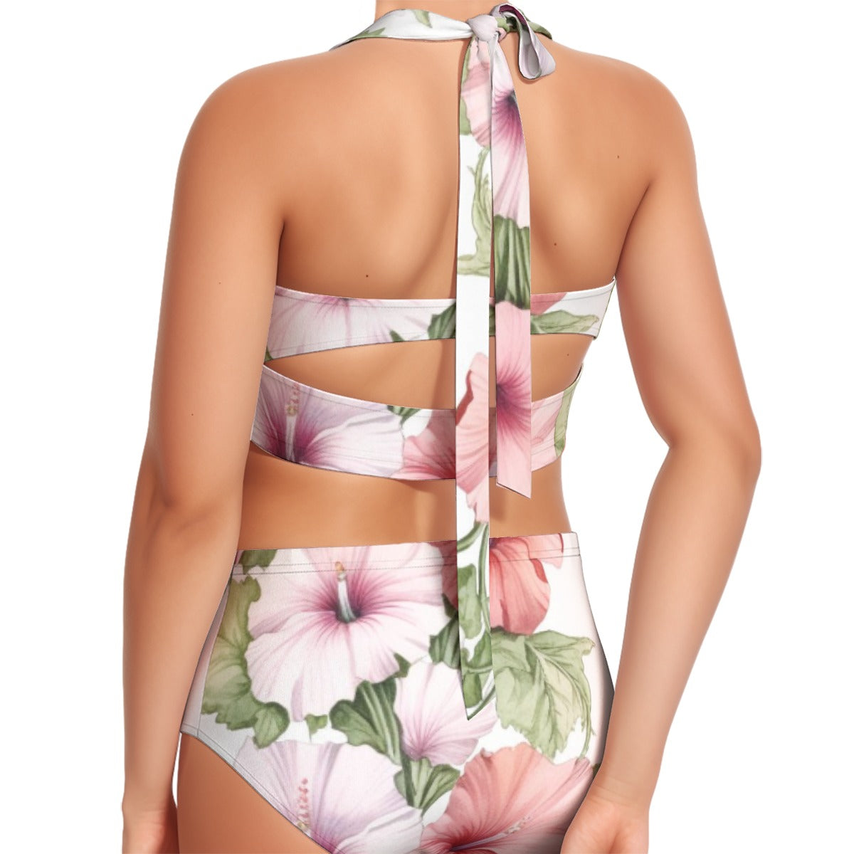 Hibiscus Summer Women's Swimsuit Set With Halter