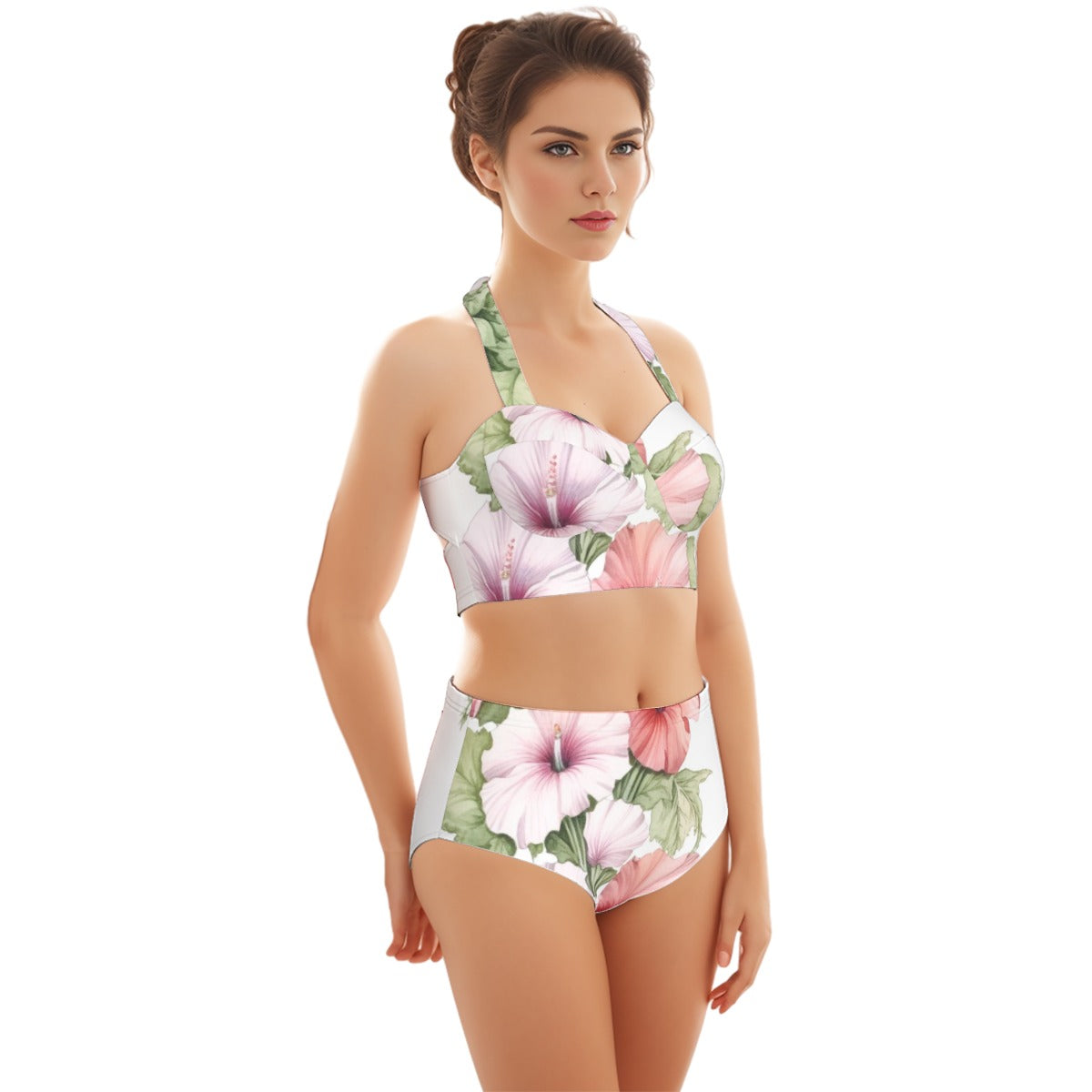 Hibiscus Summer Women's Swimsuit Set With Halter