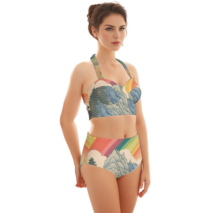 Mountain Rainbow Women's Swimsuit Set With Halter