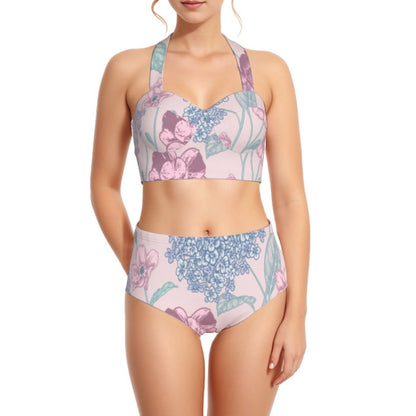 Hydrangea Women's Swimsuit Set With Halter