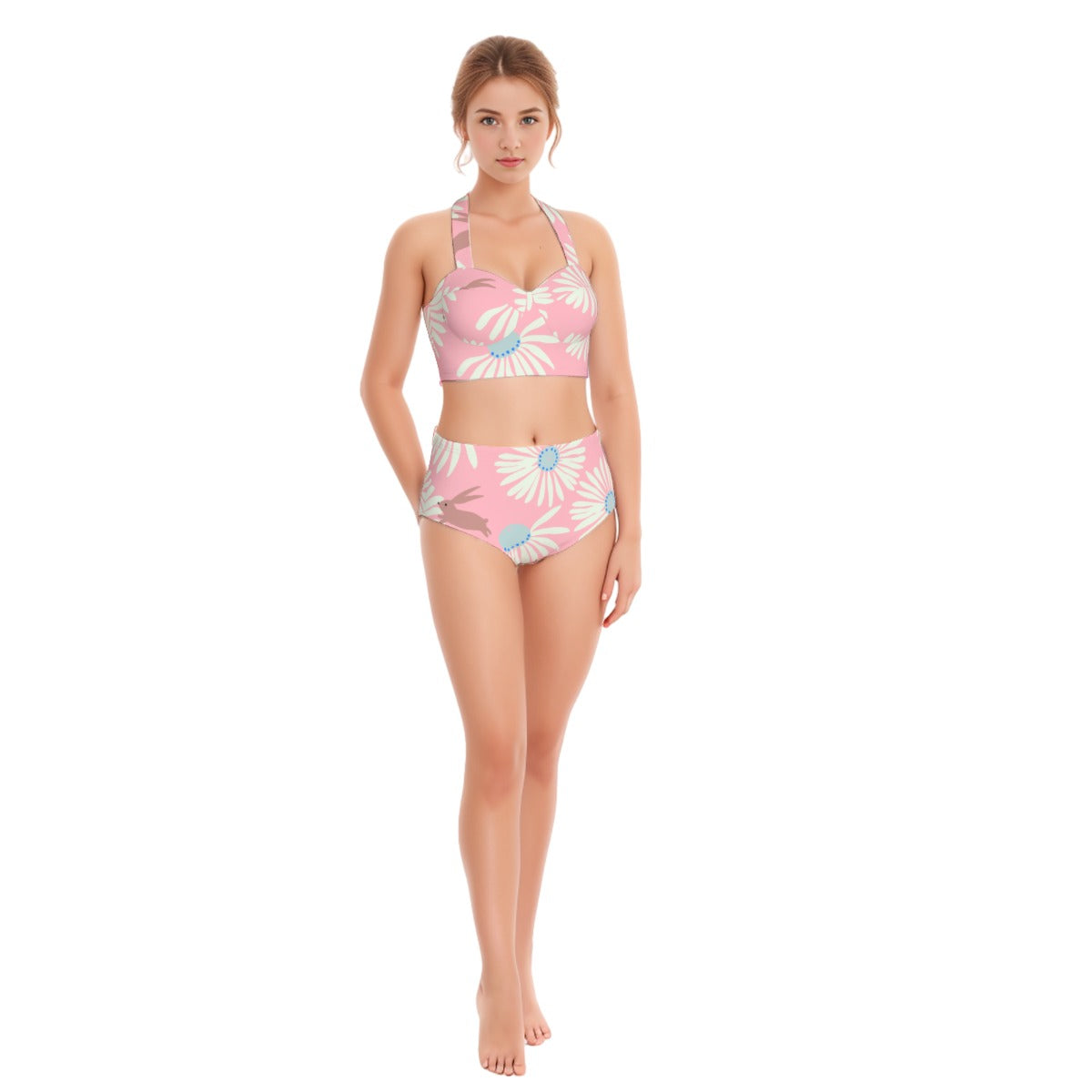 Spring Daisy Women's Swimsuit Set With Halter
