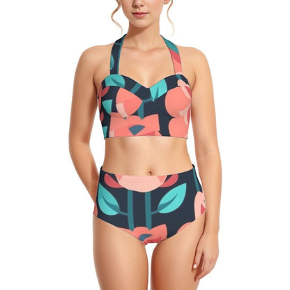 Spring Tulips AOP Women's Swimsuit Set With Halter