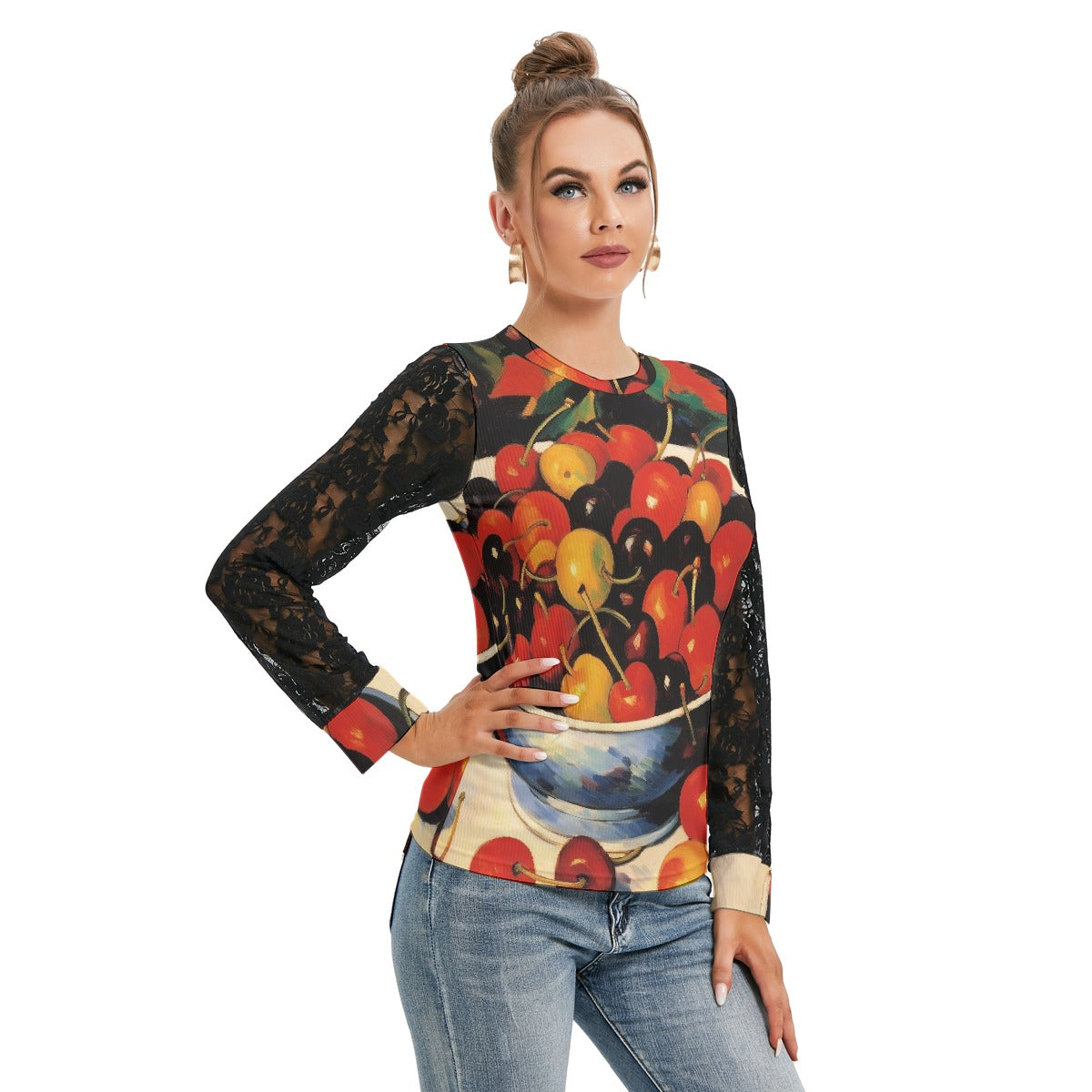Black Cherries Women's Black Lace Sleeve - Spruced Roost