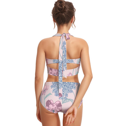 Hydrangea Women's Swimsuit Set With Halter