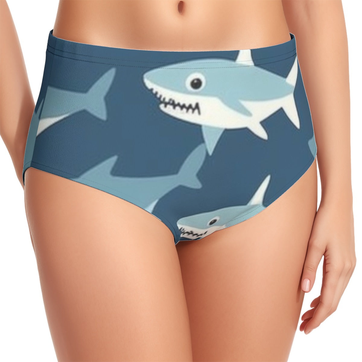 Shark Time Print Women's Swimsuit Set With Halter