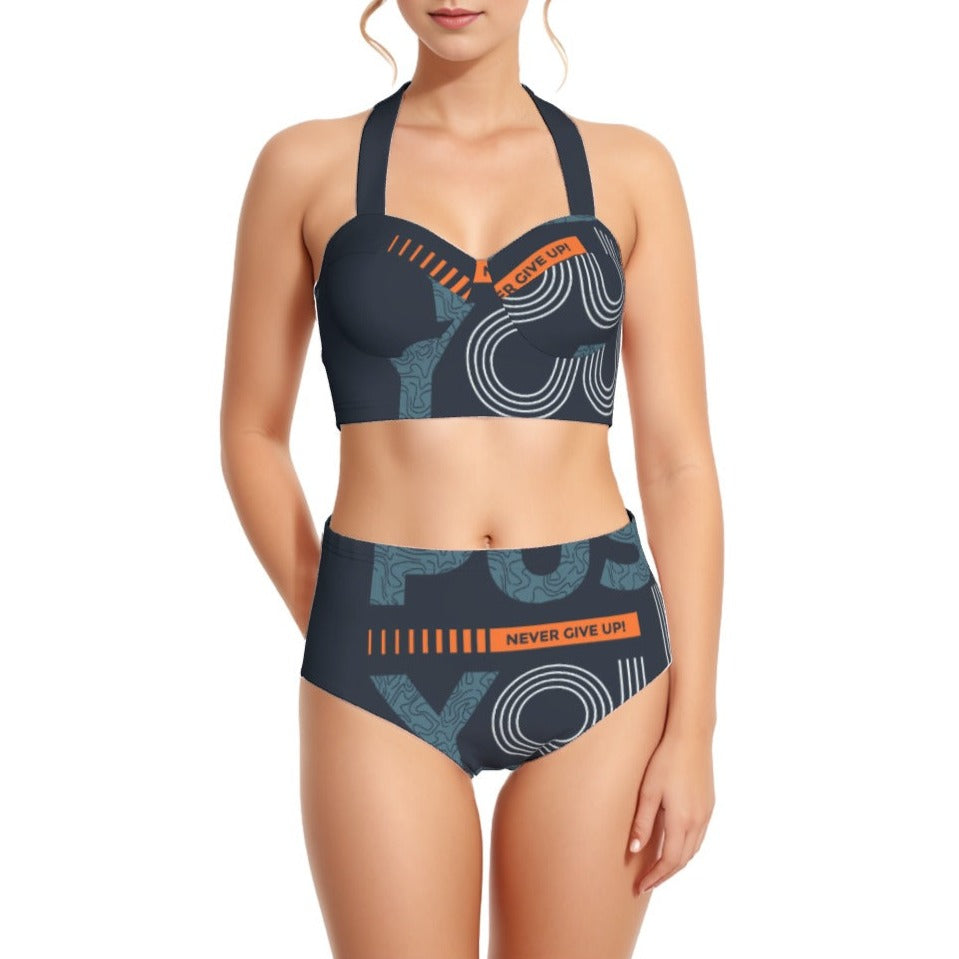 Never Give UP Women's Swimsuit Set With Halter