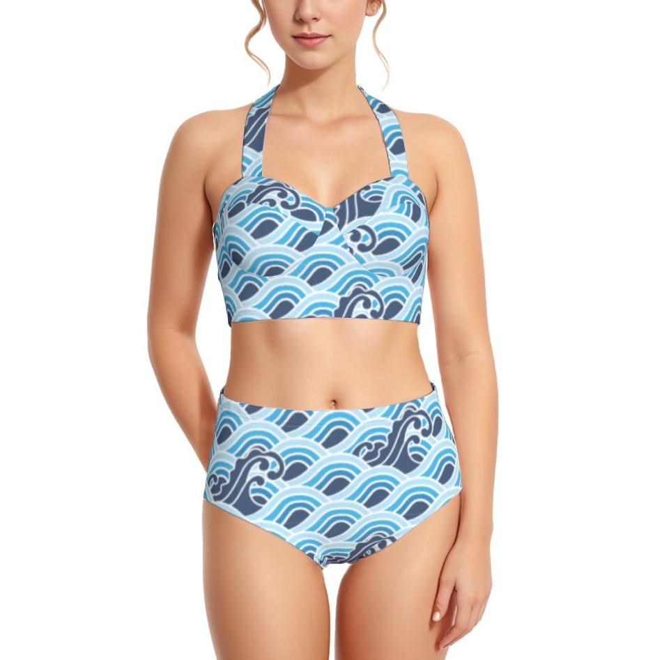 Wave Flow Women's Swimsuit Set With Halter