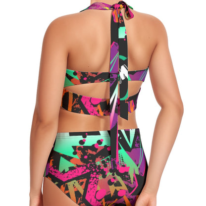 Neon Nineties Women's Swimsuit Set With Halter