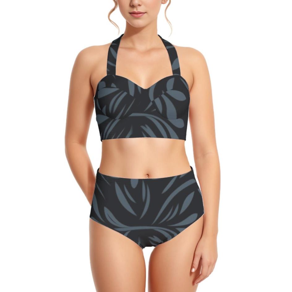 Gris a Noir - AOP Women's Swimsuit Set With Halter