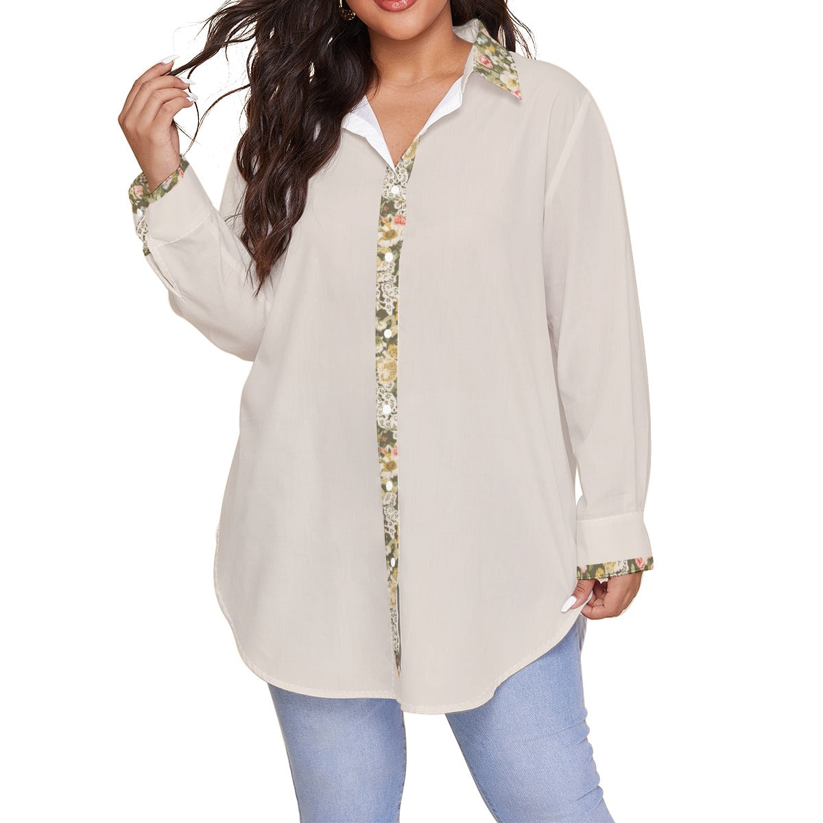 Ecru Bloomed Women's Shirt (Plus Size) AOP