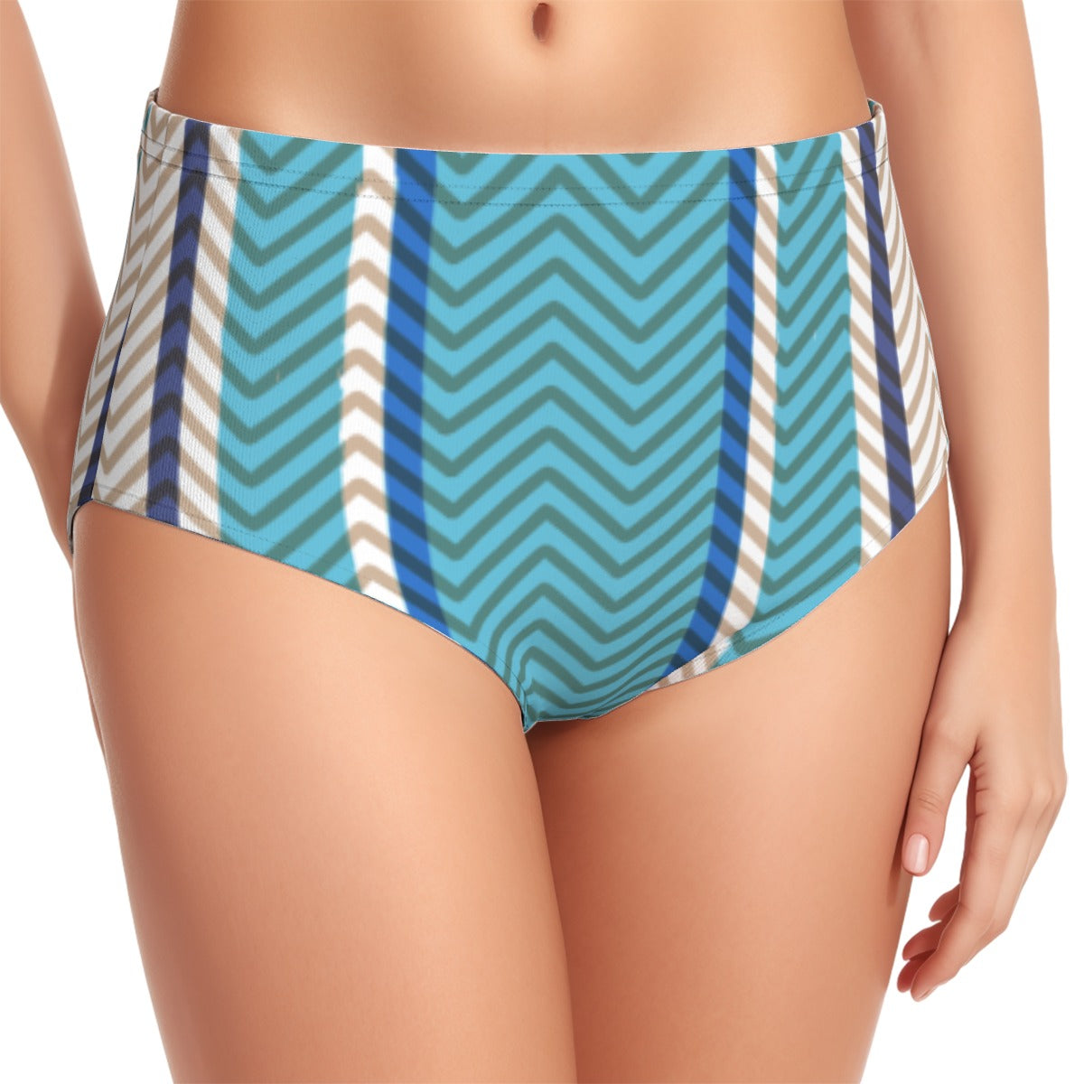 Chevron Blue Women's Swimsuit Set With Halter