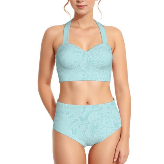 Robin Blue Lace Women's Swimsuit Set With Halter