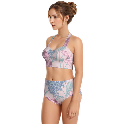 Hydrangea Women's Swimsuit Set With Halter