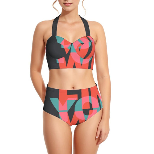 Win & Fin Print Women's Swimsuit Set With Halter