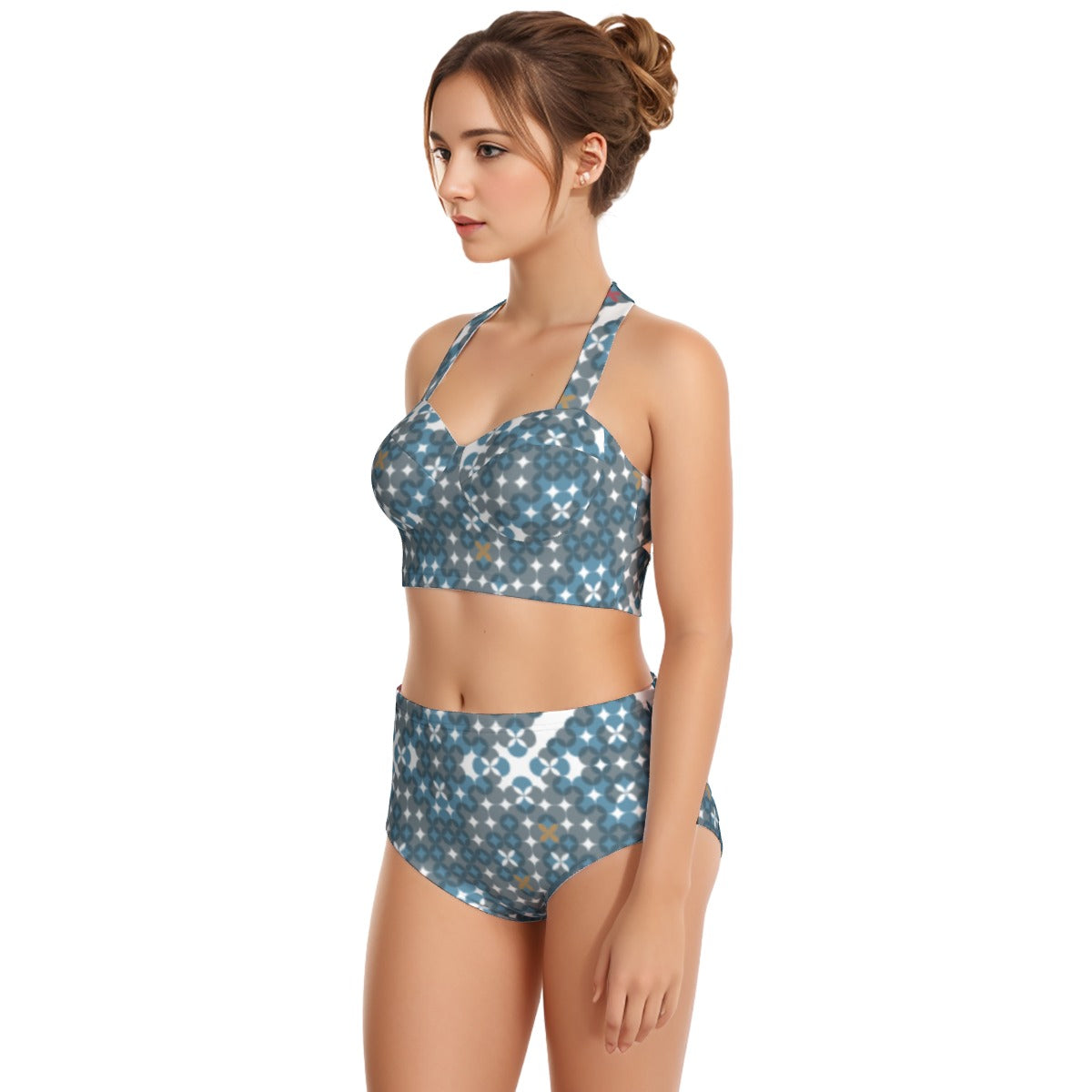 Blue stars Print Women's Swimsuit Set With Halter