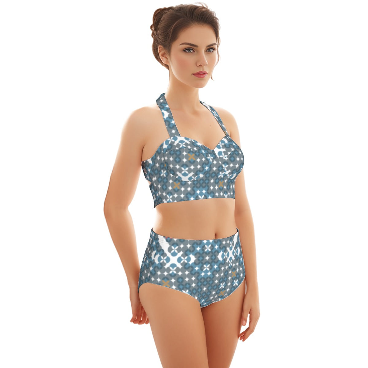 Blue stars Print Women's Swimsuit Set With Halter