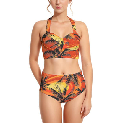 Sunset Palms Women's Swimsuit Set With Halter