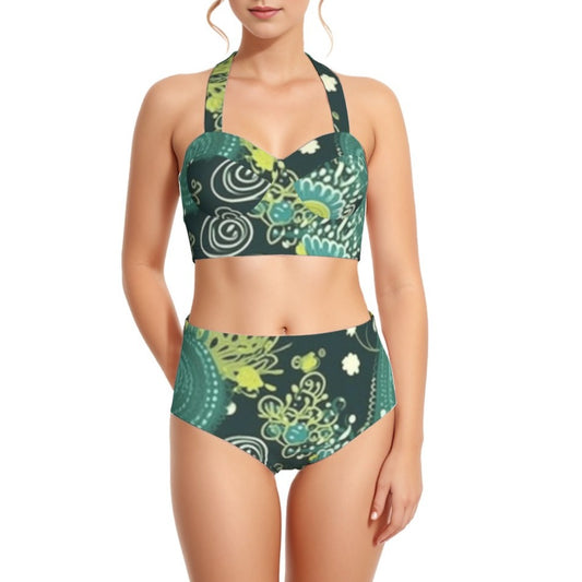 Verde Medallion Women's Swimsuit Set With Halter