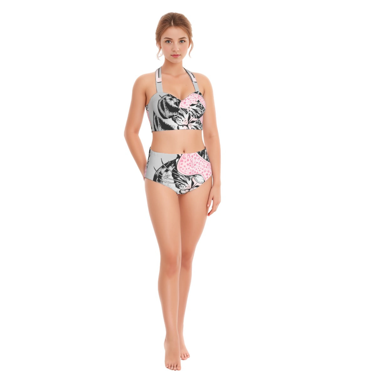 Pink Tiger Women's Swimsuit Set With Halter