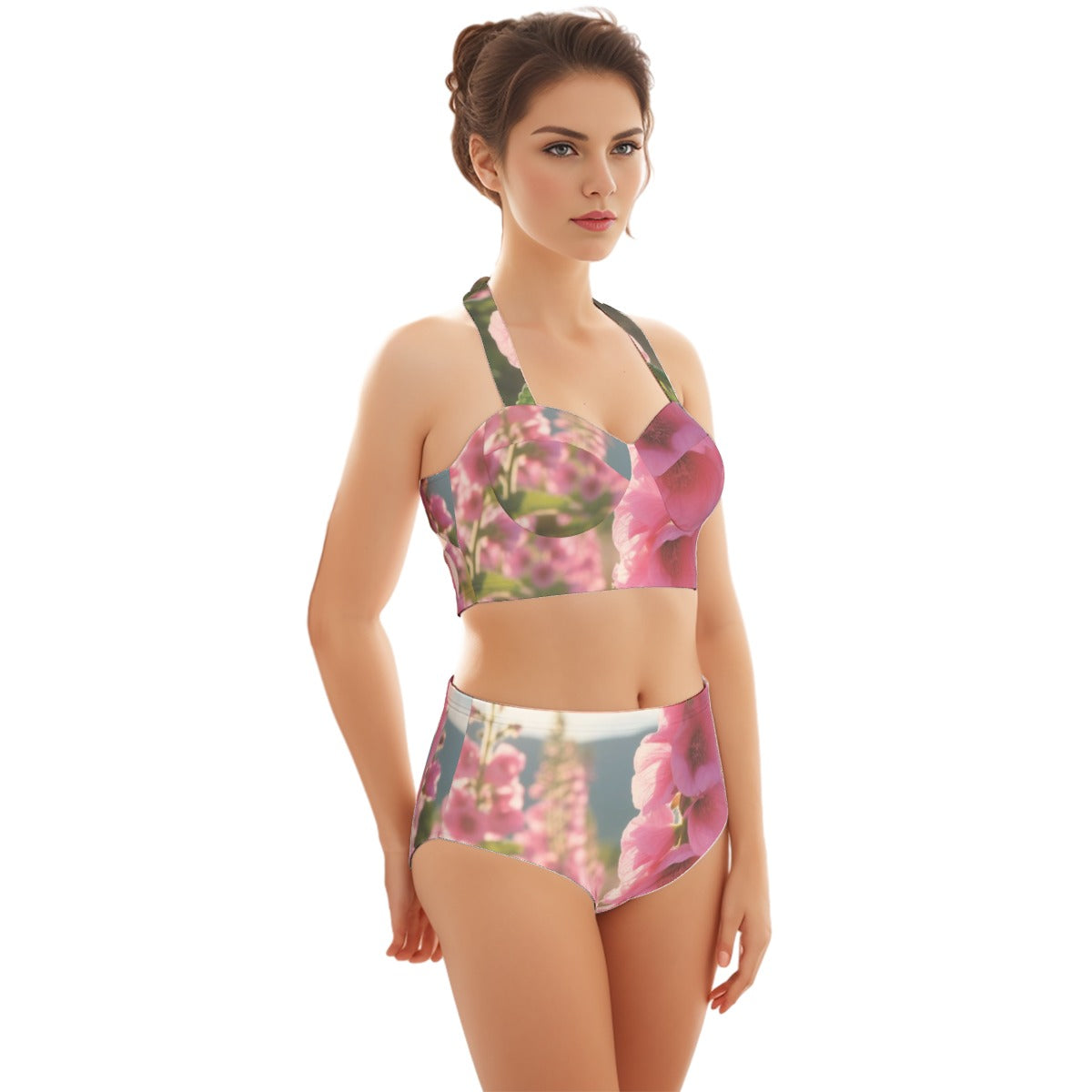 Hollyhocks Women's Swimsuit Set With Halter