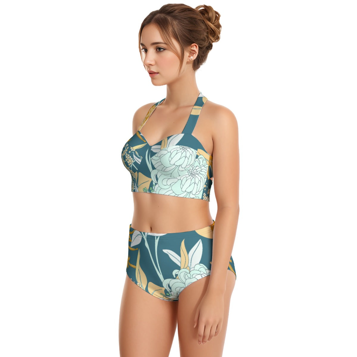 Foliage Women's Swimsuit Set With Halter