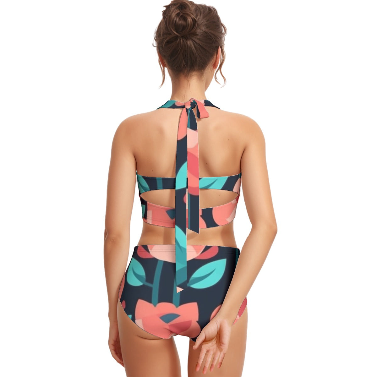 Spring Tulips AOP Women's Swimsuit Set With Halter