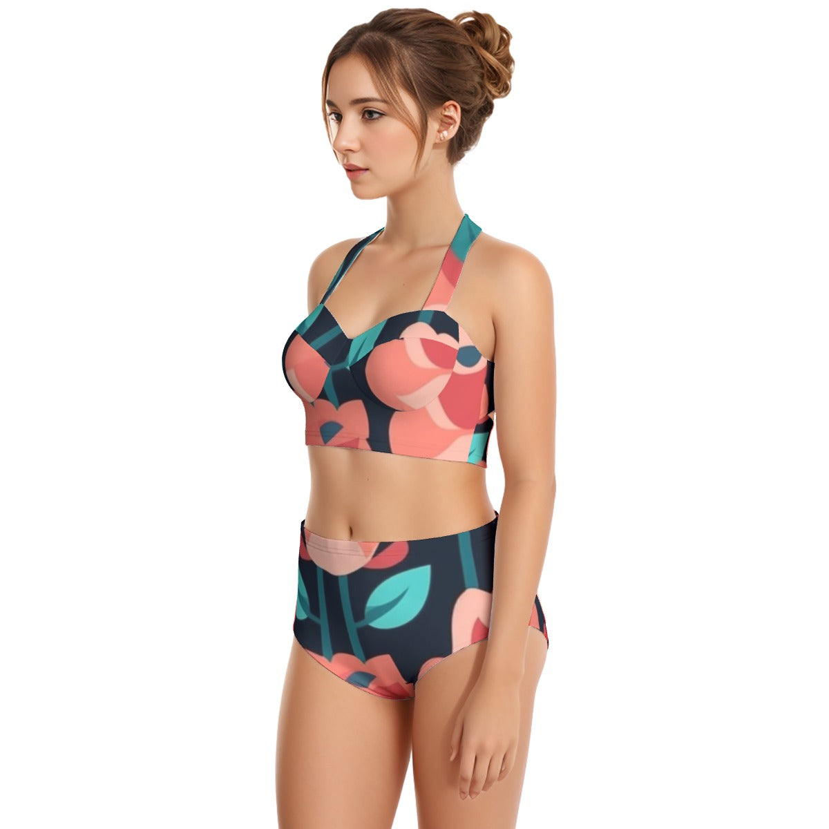 Spring Tulips AOP Women's Swimsuit Set With Halter