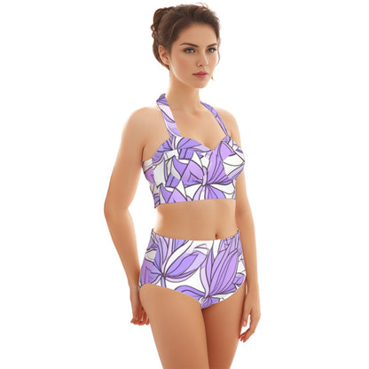 Lavender Leaf Women's Swimsuit Set With Halter