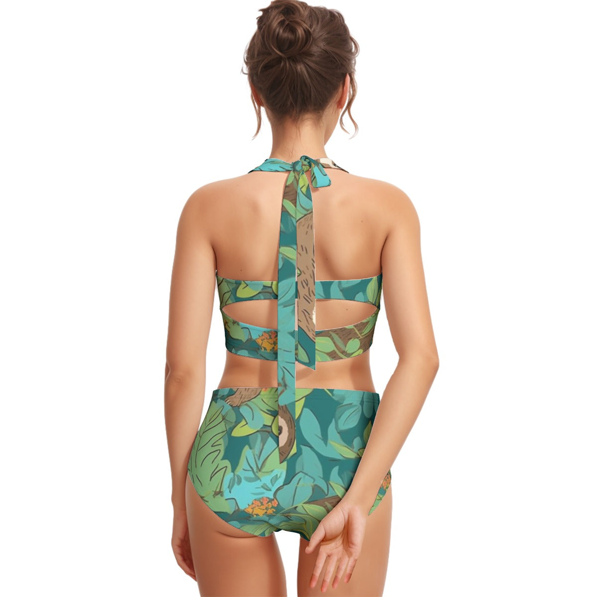 Forest Sloth Women's Swimsuit Set With Halter