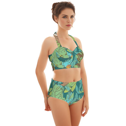 Forest Sloth Women's Swimsuit Set With Halter