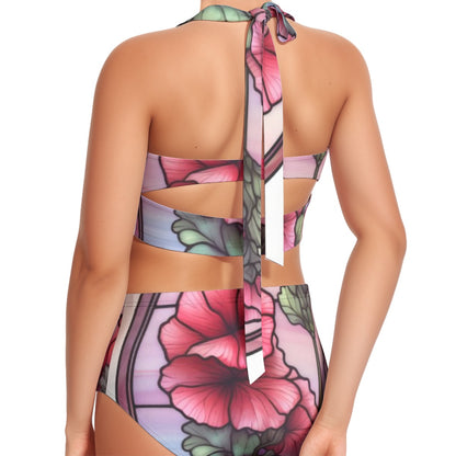 Glass Glam Women's Swimsuit Set With Halter