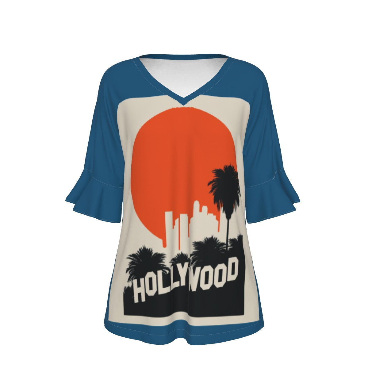 Vintage Hollywood - V-neck Women's T-shirt With Bell Sleeve - Spruced Roost