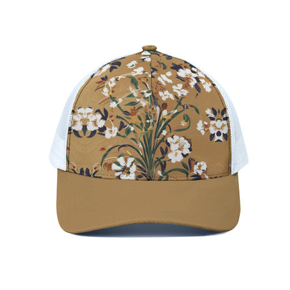 White Florets Trucker Hat With White Half-mesh