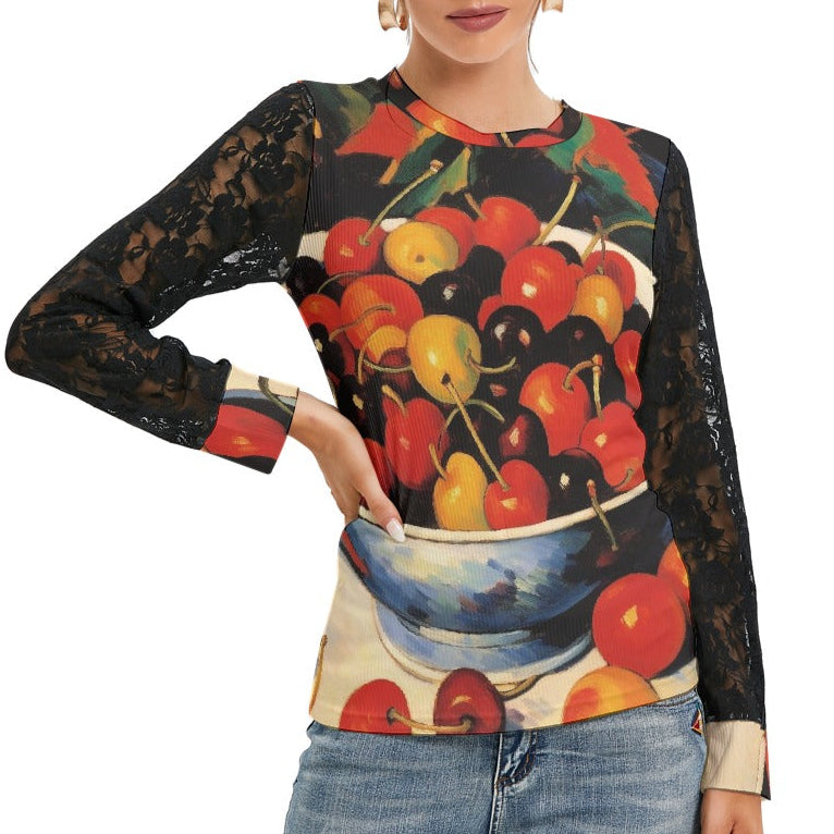 Black Cherries Women's Black Lace Sleeve - Spruced Roost